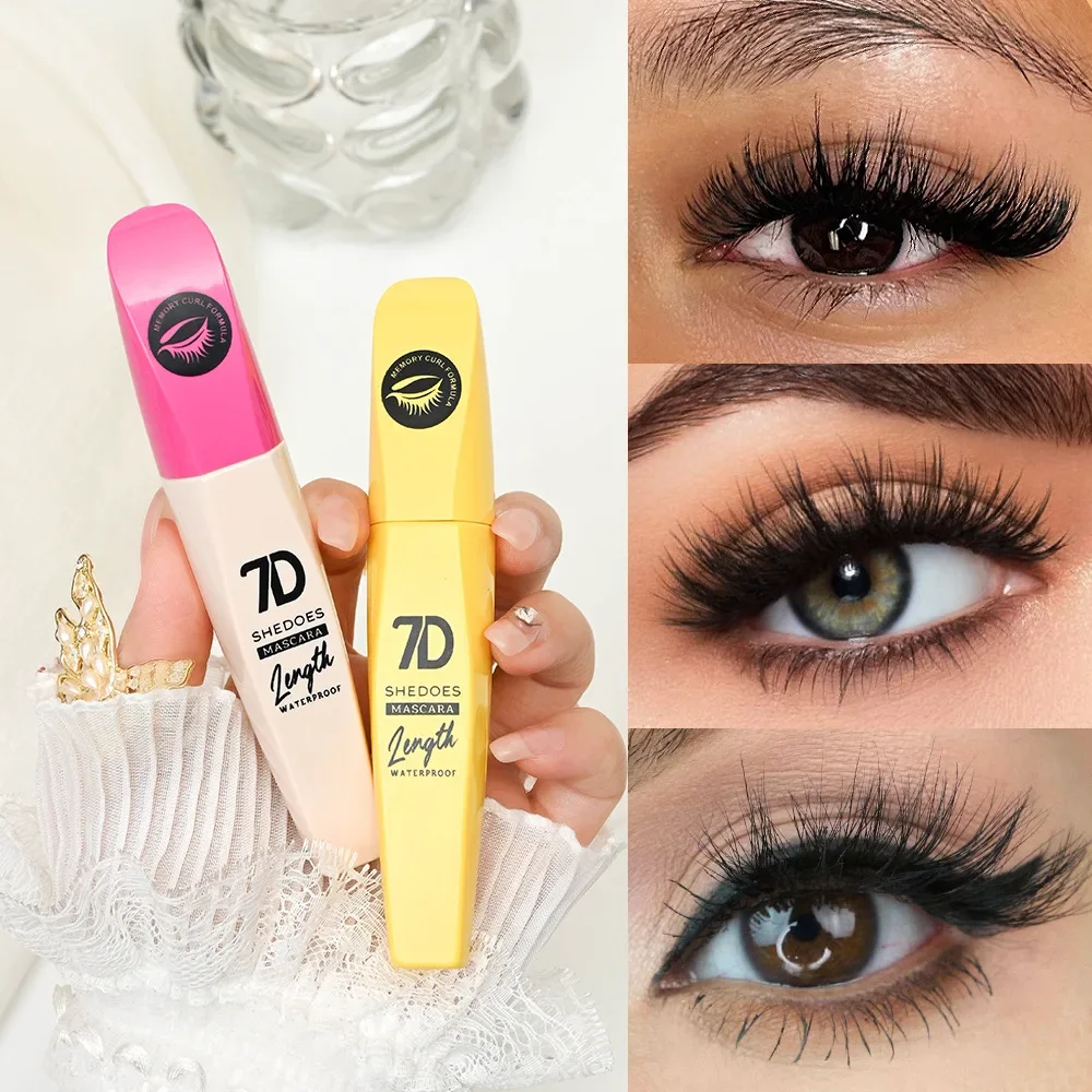 1 peça 7D olho preto preto é sedoso, fácil de aplicar, durável, encaracolado, em forma, à prova d'água, cosméticos de maquiagem para os olhos