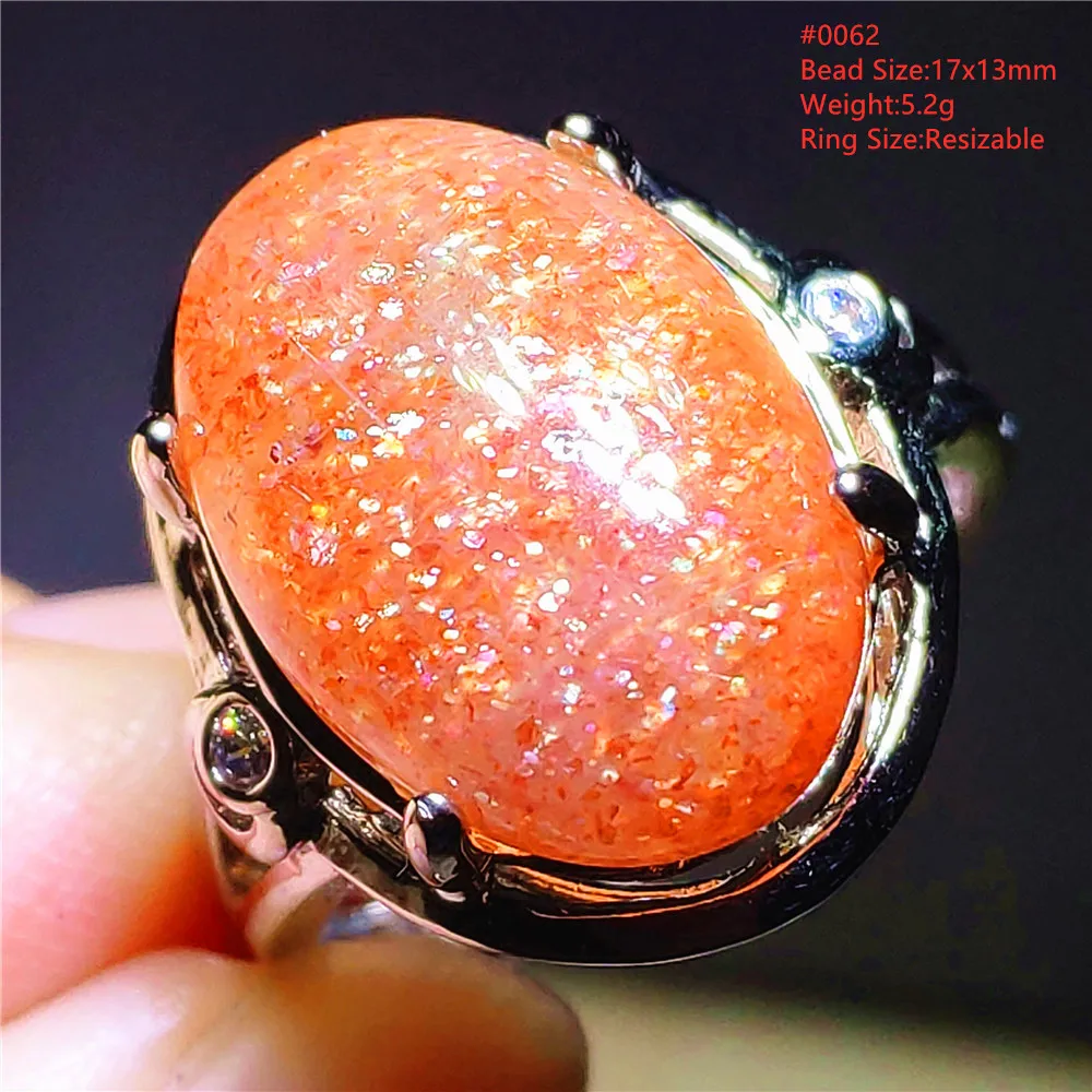 Anillo de piedra solar de fresa naranja de oro Natural para mujeres y hombres, anillo ajustable ovalado de Plata de Ley 925 con ojo de gato y destello raro AAAAAA