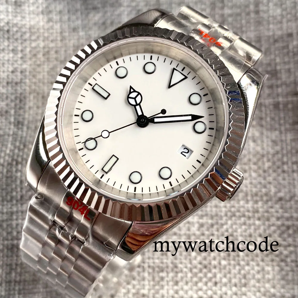 

BLIGER 36mm/39mm White Sterile Dial Sapphire Glass Fluted Bezel Luminous Marks NH35A MIYOTA PT5000 Automatic Wristwatch Bracelet