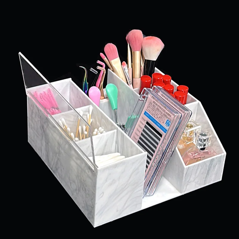 صندوق تخزين أكريليك شبكي مقاوم للغبار، شريط تخزين ذو سعة كبيرة، فرشاة ألوان لتجعيد الرموش