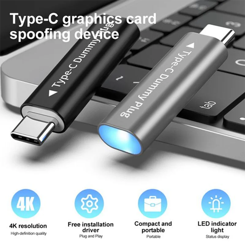 

Эмулятор EDID 4K 60 Гц Type-C (фейковый дисплей) для виртуальных машин и бездисплейных систем без драйверов