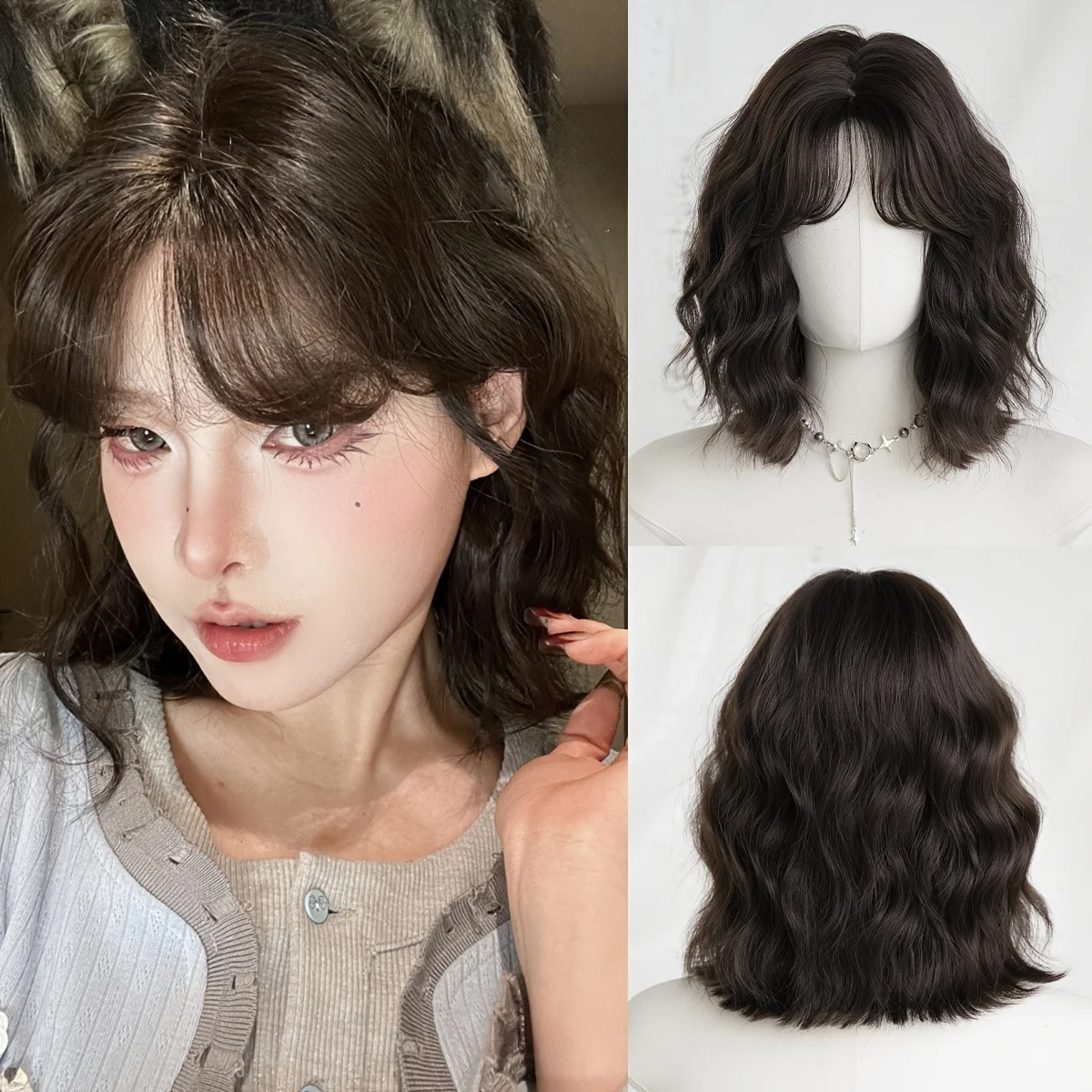 

Женский модный парик-каре - густой и объемный с челкой, естественный стиль, синтетический парик для повседневной носки и вечеринок