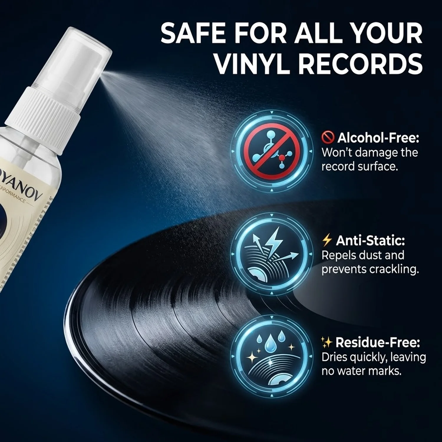 Anti-Static Vinyl Record Cleaner Kit Alcohol-Free Turntable Spray Velvet Brush Stylus Needle Microfiber Cloth For LP Player - view 3