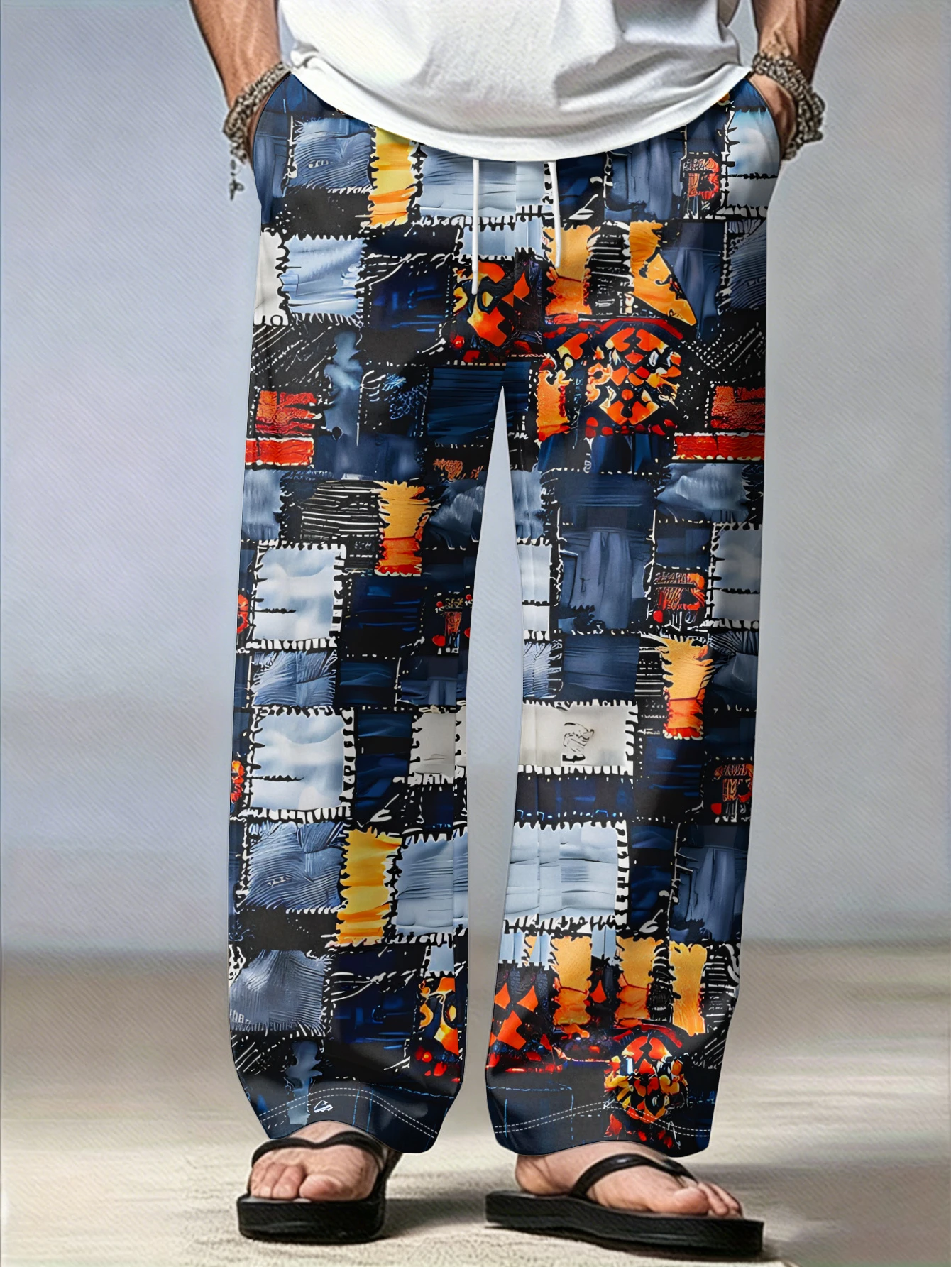 2026 Summer Men's Trendy Pants Bohemian Hawaiian Vacation Style Printed Quick Drying Casual Outdoor Sports Large Loose Pants