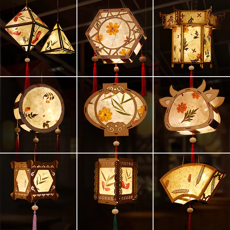 

Mid Autumn Festival Lantern Making DIY Material Portable Chinese Palace Lanterns Moon Festival Rabbit Light Flower Lamp Decor