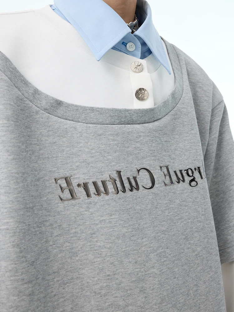 LUZHEN Street 2025 تصميم جديد متخصص رسالة المرقعة ملابس أصلية للرجال موضة كم طويل وهمية قطعتين البلوز JY4728