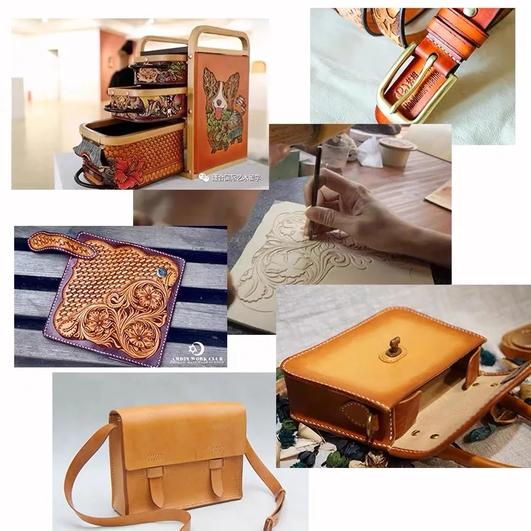 3 مللي متر طبقة علوية قاسية سميكة من جلد البقر مصنوعة يدويًا سلع جلدية ذاتية الصنع سرج جعبة نحت تشكيل وسادة طاولة وسادة خضار تان #3