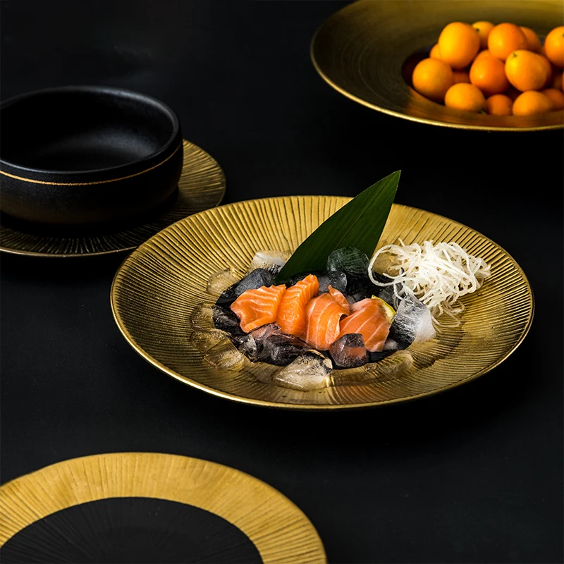 

Aesthetic Luxury Plate Gold Ceramic European Sushi Dishes Dessert Dinner Trinket Plate Pratos De Jantar Kitchen Tableware
