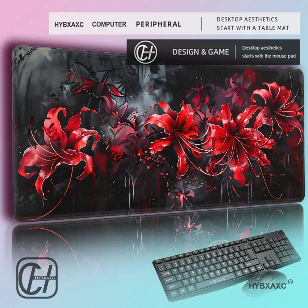 

HYBXAXC Red Spider Lily Goth Desk Decor, Gothic DeskMat Mousepad, Goth Aesthetic Deskmat, Cute Goth Dark Cottagecore Floral