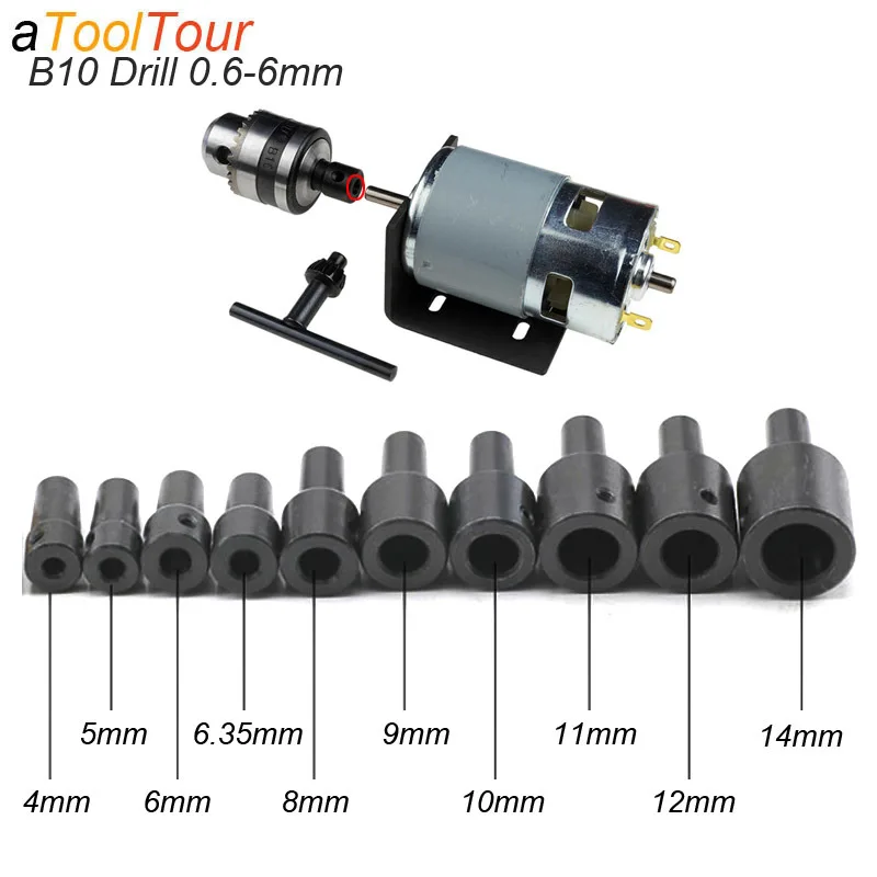 Mini Electric Drill Chuck 0.6mm to 6mm with Adapter for B10 Taper Connector Rod Motor 775 795 895 Power Chuck Coupling Rod