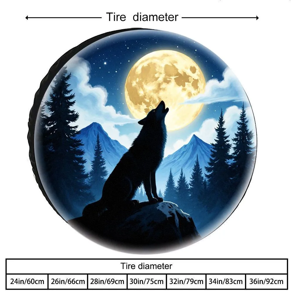 

Wolf Howling Moonlight Spare Tire Cover Protective Polyester Decorative Auto Accessory