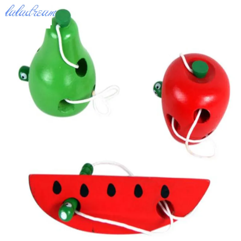 1pc Wooden Worm Eat Fruit Montessori Early Educational Toys Learning Toys Children montessori materials