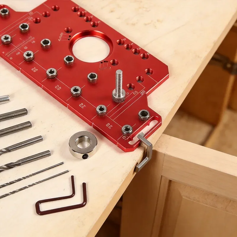 2 in 1 Hinged Cabinet Door Row Hole Punch Woodworking Furniture Positioner Tool Accurate Drilling Guide for DIY Assembly