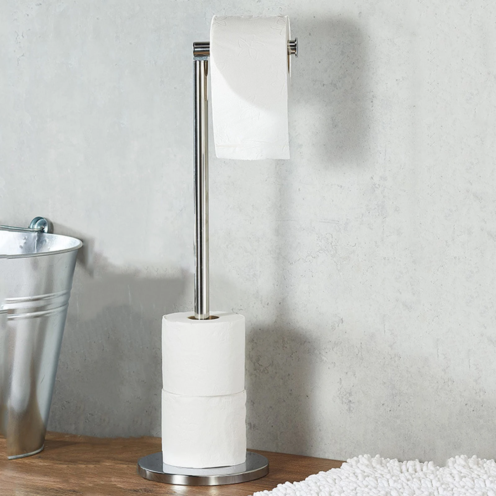 3 Rolls Toilet Paper Holder Stand Bathroom Floor Storage with Dispenser Rustproof Freestanding Tissue Rolls Rack Bathroom Holder