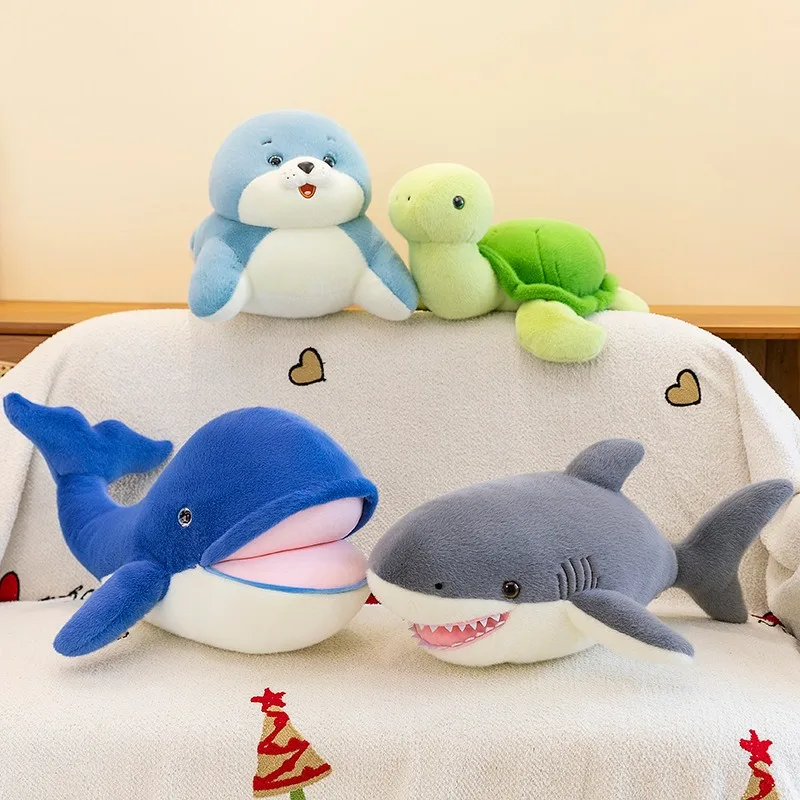 

Kawaii Plush Toy Ocean Animal Stuffed Doll Whale Turtle Shark Seal Cute Kids Birthday Gift for Children Soft Toys Collection