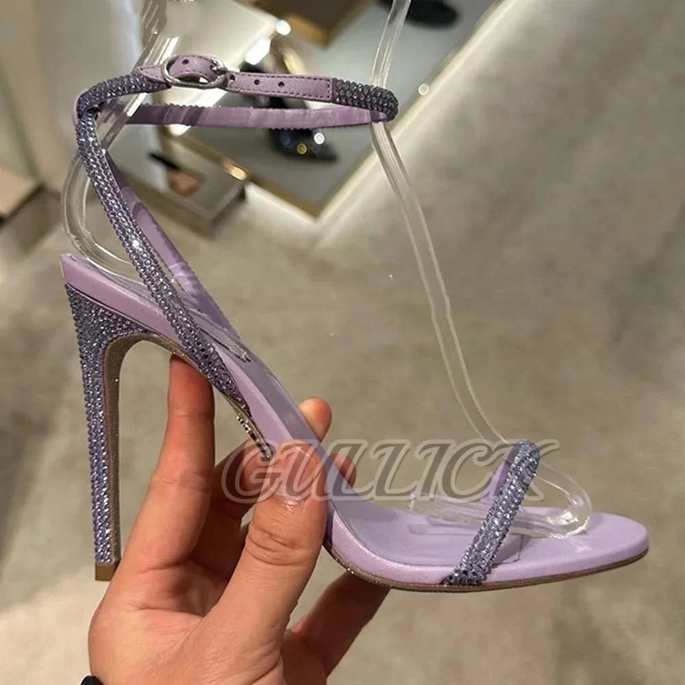 

Violet Crystal Heeled Sandals Open Toe High Heels Women One Strap Shoes Summer Autumn Sandalias De Mujer Shallow Buckle Strap