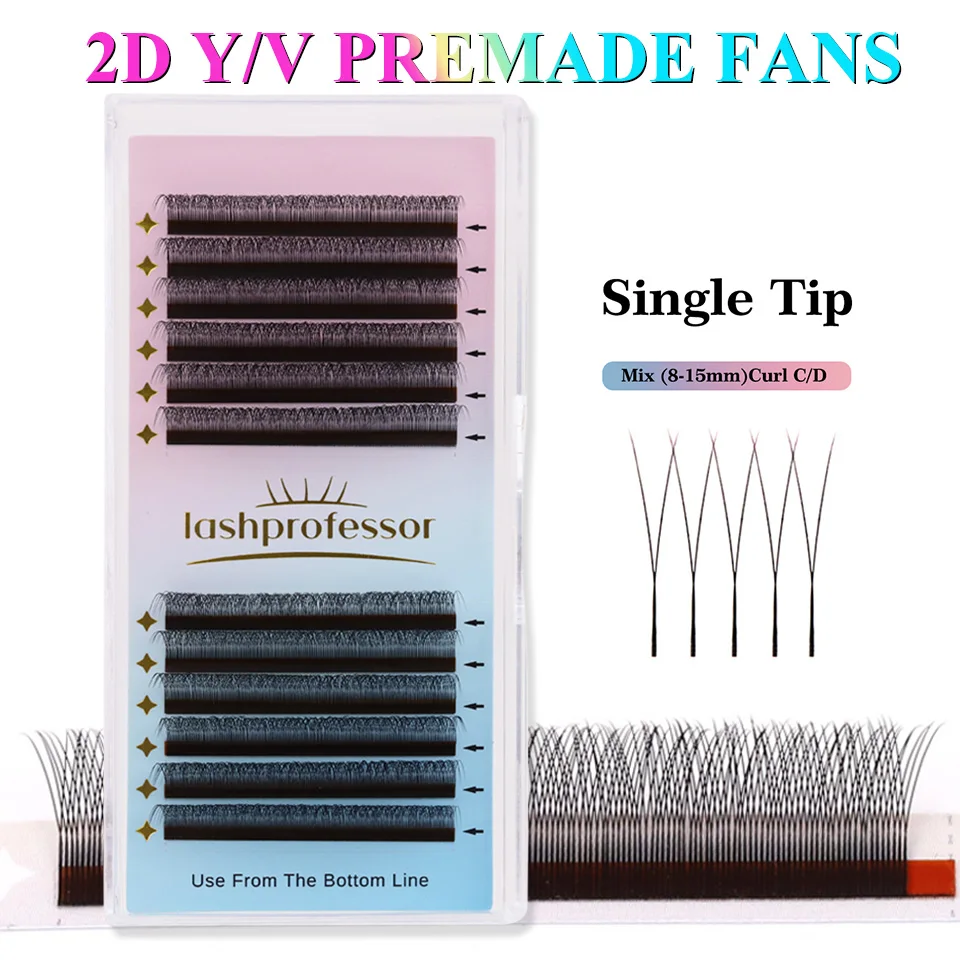 

LASHPROFESSOR 1D V Shape Eyelash Premade Voume Fans False Eyelash Extension Premium Mesh Net Cross Lash Single Tips 2D Y Eyelash
