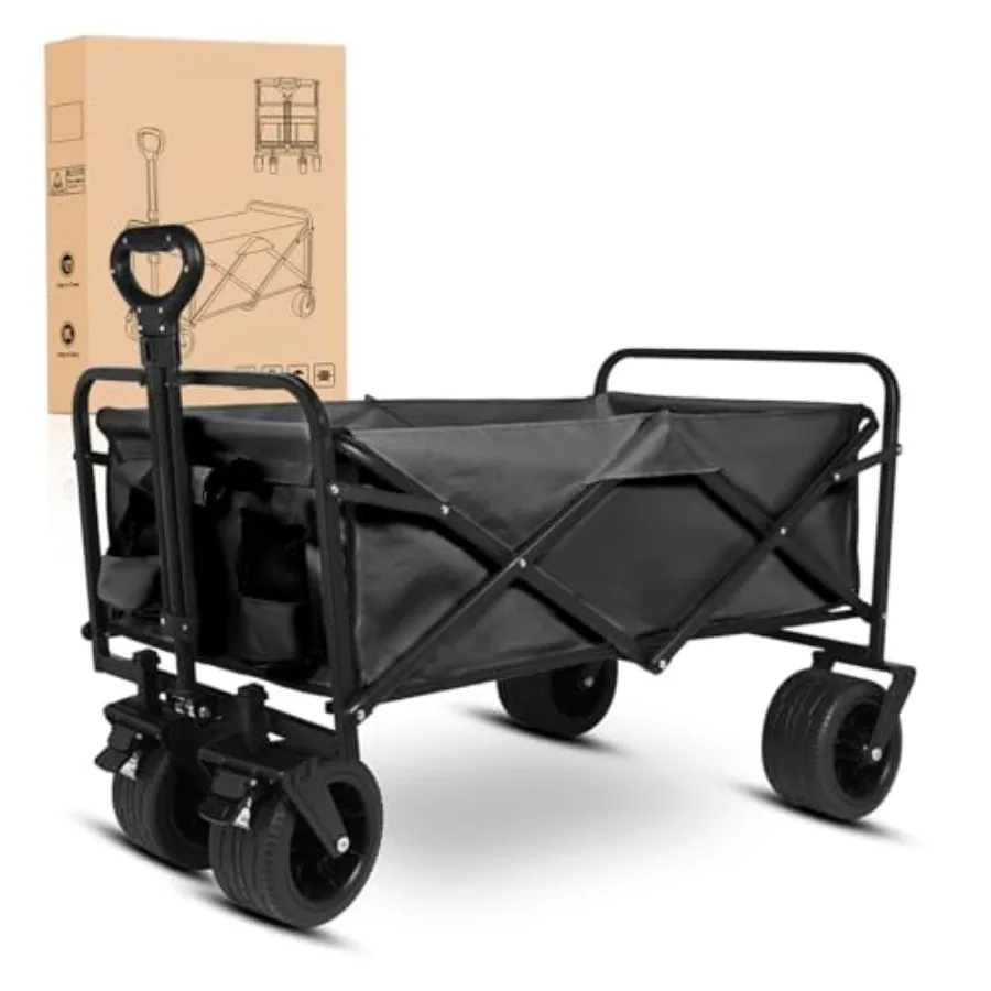 

Foldable Wagon for outdoor camping gardening shopping - heavy duty black steel frame with all-terrain wheels 300lbs capacity co