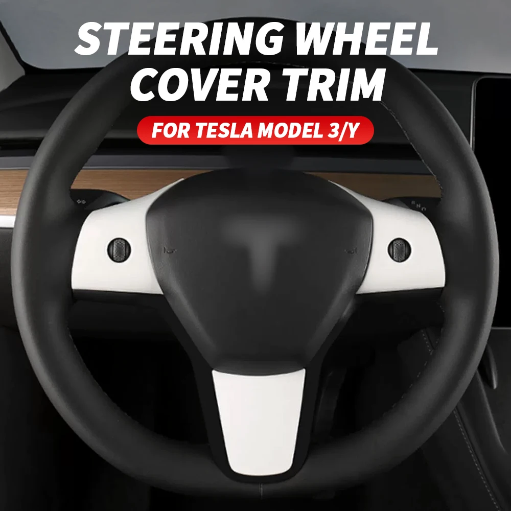 ABS Car Steering Wheel Cover Sticker For Tesla Model 3 Y 2023 Car Panel Trim Frame Model Y Interior Modified Accessories