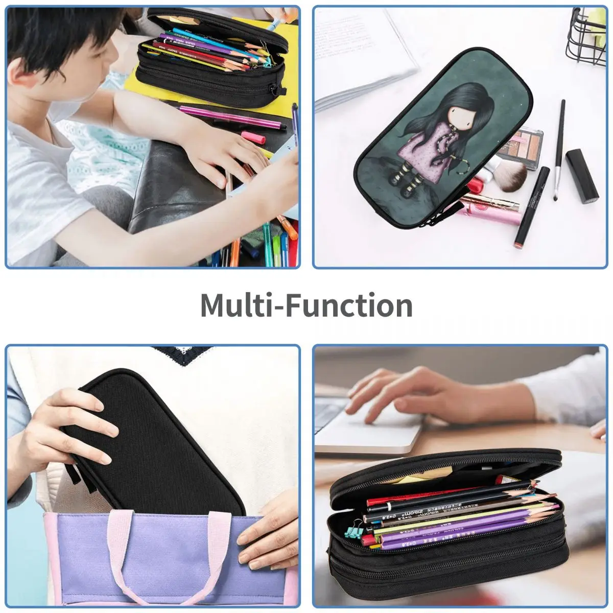 Large Capacity Pencil Pouch Santoro Gorjuss School Supplies Double Layer Pencil Case Stationery Girl Makeup Bags Birthday Gift