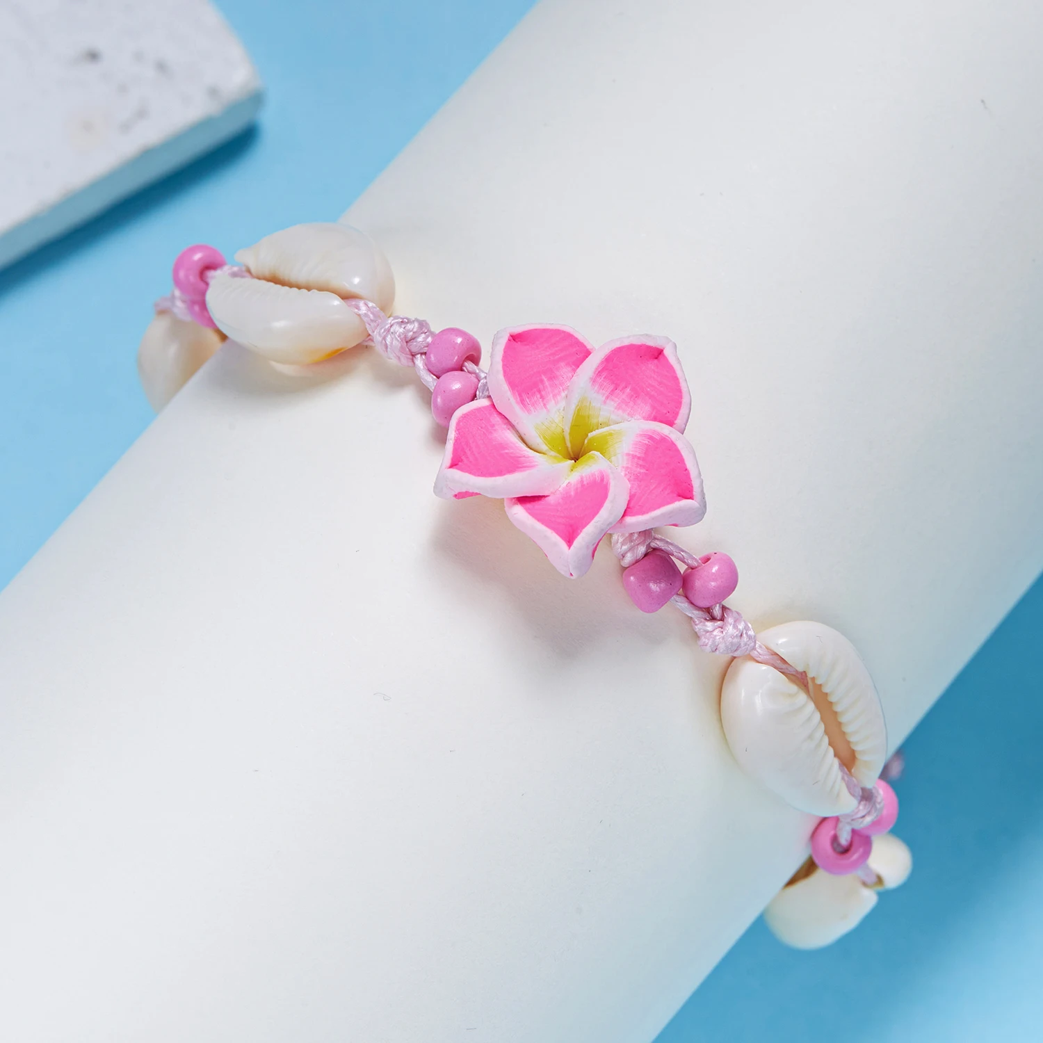 Bohemian Big Flower Sea Shell Charm Bracelets For Women Pink Blue Green Flower Soft Clay Pottery Beaded Bangles Handmade Jewelry view 6