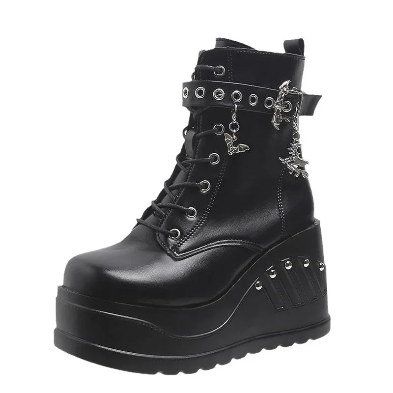 2024 novas botas para mulheres moda venda quente punk goth plataforma saltos cunha botas femininas casuais goth punk tamanho 43 sapatos femininos