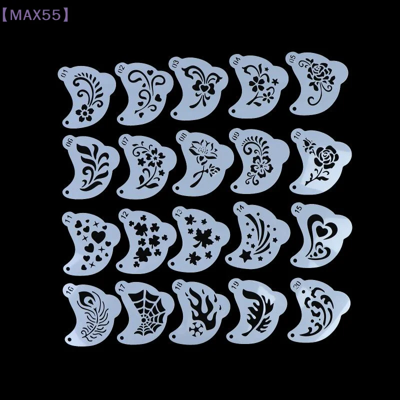 【MAX-55】20Pcs Reusable Face Painting Stencils - Durable Pet Plastic, Washable & Reusable With Assorted Floral  Heart Designs