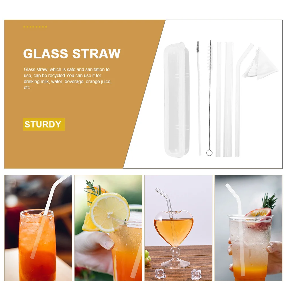 

1Set Exquisite Glass Straws Safe Sanitary Reusable for Hot Cold Drinks Home Party Restaurant Glass Straws Shake Straw