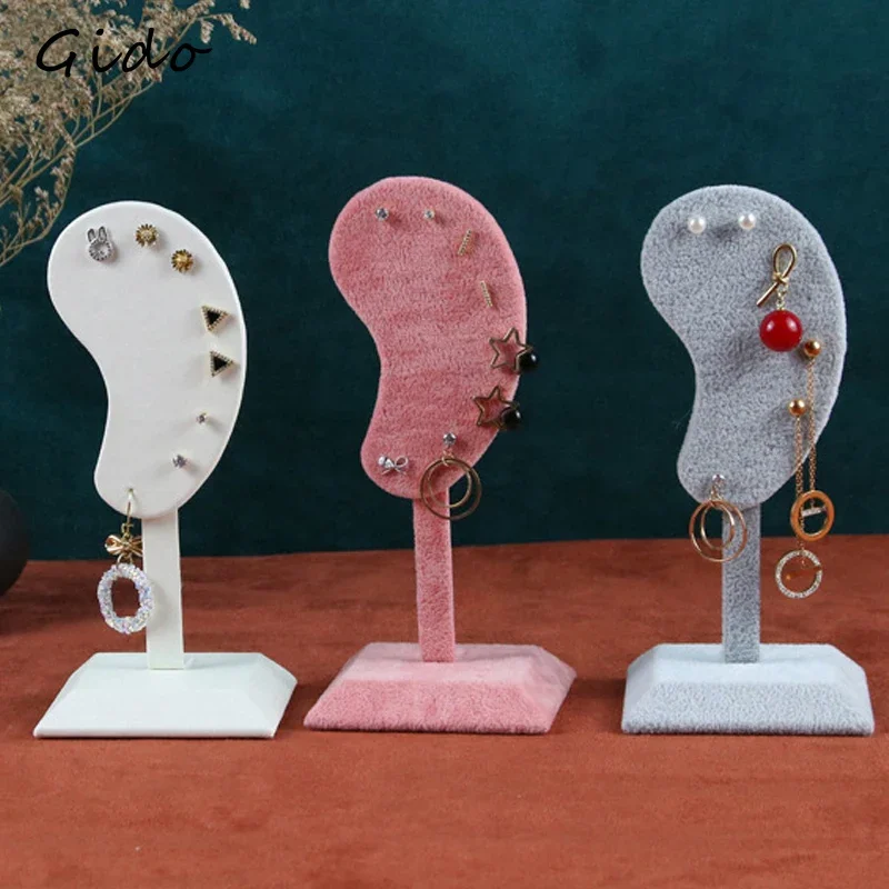 Fashion Microfiber Earring Display Holder Earring Display Stand Ear-shaped Ear Clip Stud Jewelry Display Organizer Stand