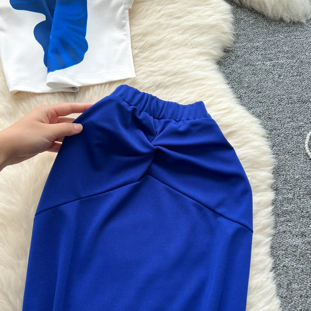 Gaun pensil tanpa lengan motif seksi antik pakaian wanita liburan Fairycore pantai musim panas yang Chic Set dua potong