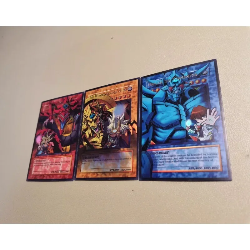 3pcs/set YuGiOh Sky Dragon Yugi Muto Obelisk The Tormentor Self Made Refraction Flash Card Anime Classics Game Collection Cards