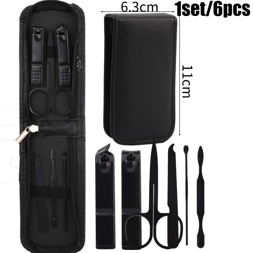 ​ Set manicure da 6 pezzi in acciaio al carbonio verde nero Kit forbici per lime per tagliaunghie portatili con custodia per viaggi a casa ​