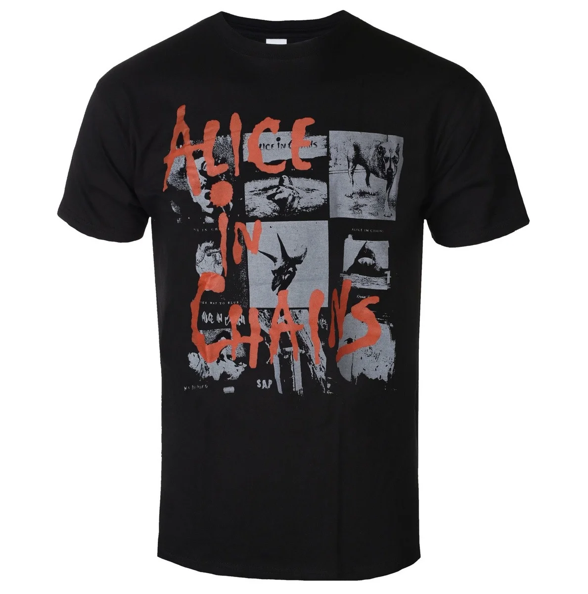 Alice in Chains Front Print with Rough Orange Graffiti Band Letter and Vintage Black White Collage Photo Artwork From SAP Album