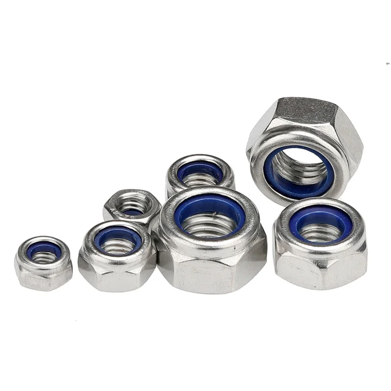 20pcs Stainless Steel  Nyloc Nylock Lock Nuts M2 M2.5 M3 M4 M5 M6 M8 M10 M12 2m 4mm 6mm DIN 985 Hexagon Anti-slip Self-lock