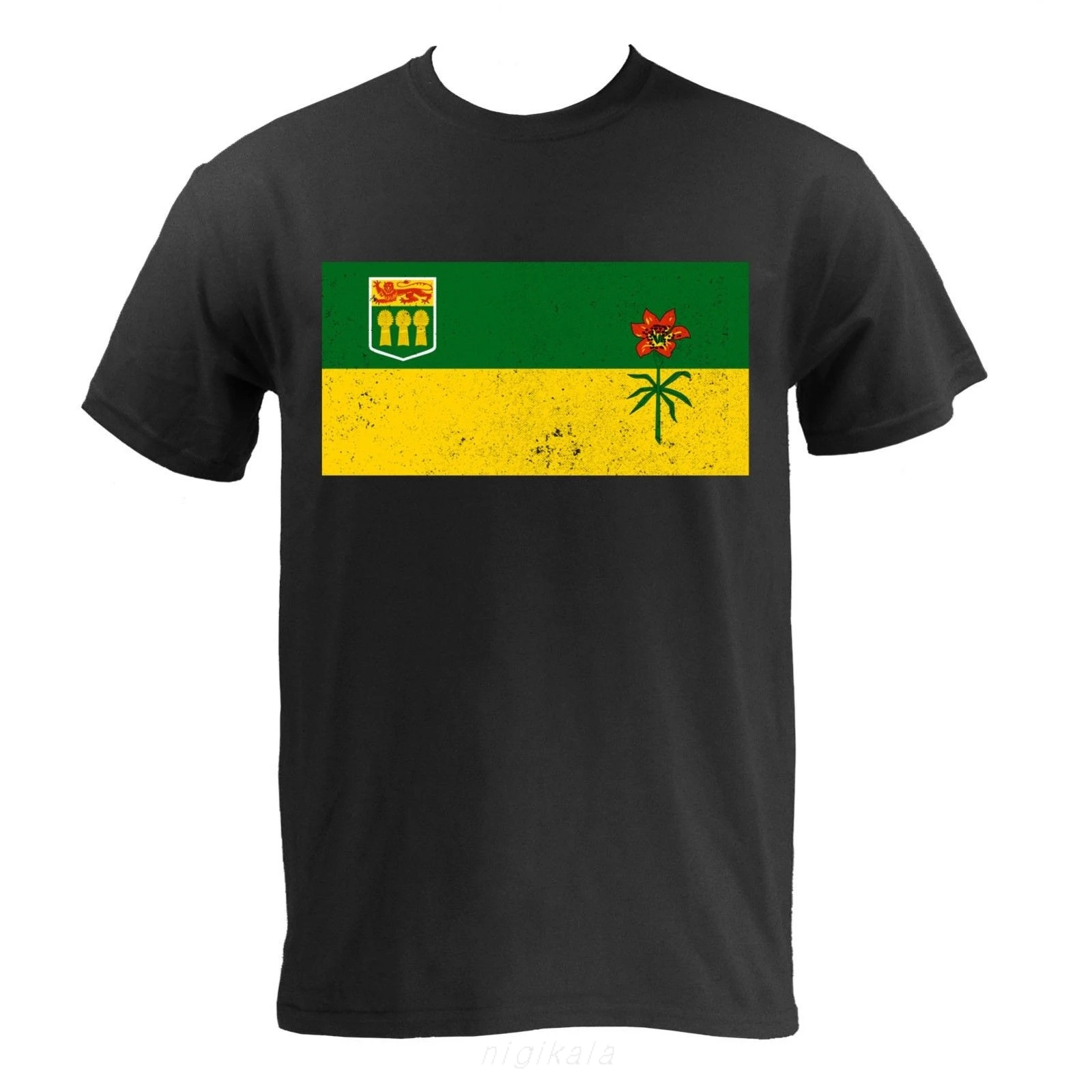 Saskatchewan Provincial Flag Cotton Distressed Flag T-shirt Summer Fashion Funny High Quality Printing Casual Men's Tee Shirts