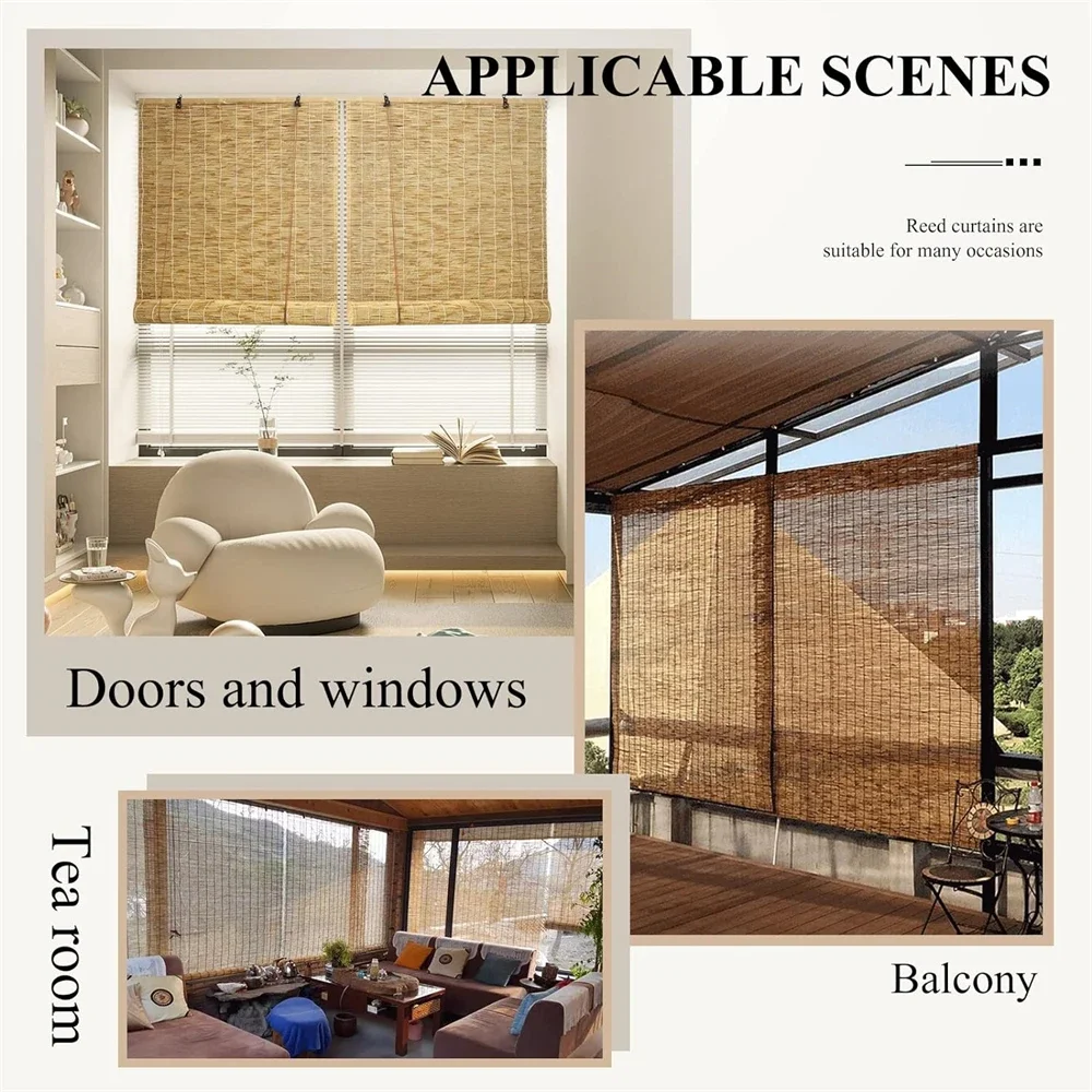 Roller Shading Blinds Reed Curtain Shutters Lifter Outdoor Shades Wooden Natural Blinds Window Curtain Kitchen Balcony Tea Room