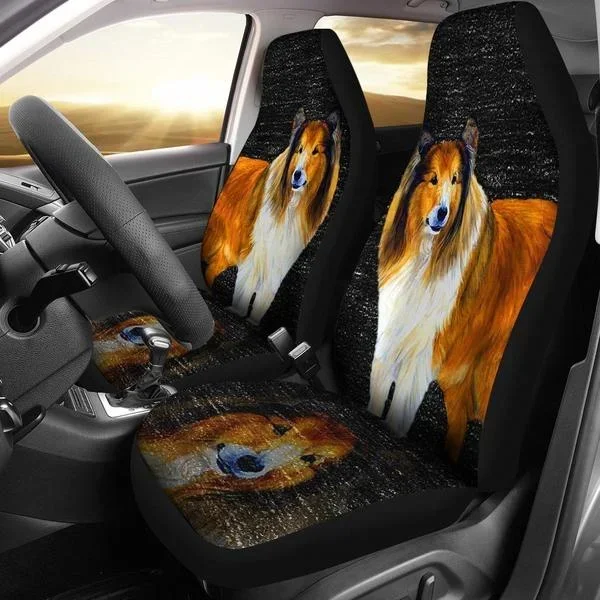 2pcs Rough Collie Dog Print Car Seat Covers