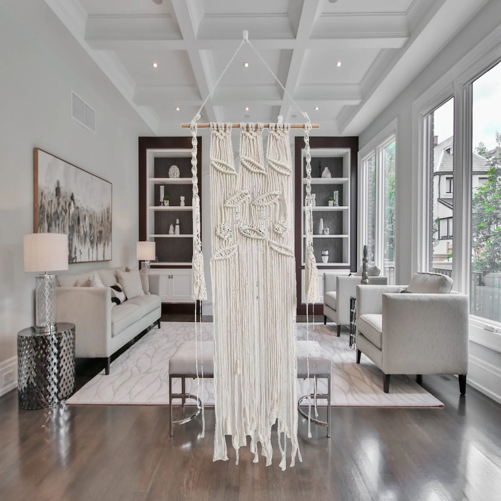 Nordic Macrame Woven Wall Hanging Tapestry Fringe Bohemian Ornament Wall Art for Apartment Nursery Backdrop Home Decor
