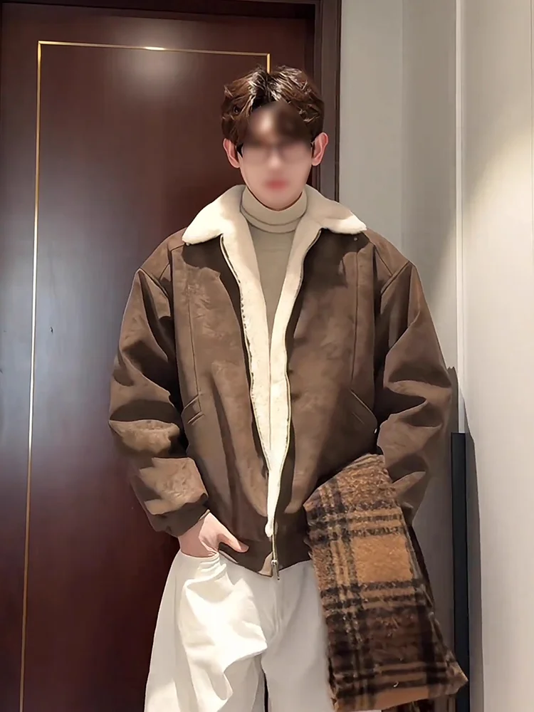 

Мужское зимнее пальто из американского матового овечьего меха с начесом, высококачественное, с воротником, из хлопка