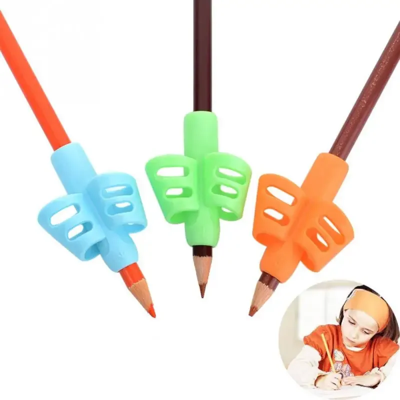 Porte-crayon ergonomique à deux doigts pour enfants, outils d'aide à l'écriture, poignée en silicone non cubique, entraînement doux, ration de posture, ensemble de 3 pièces