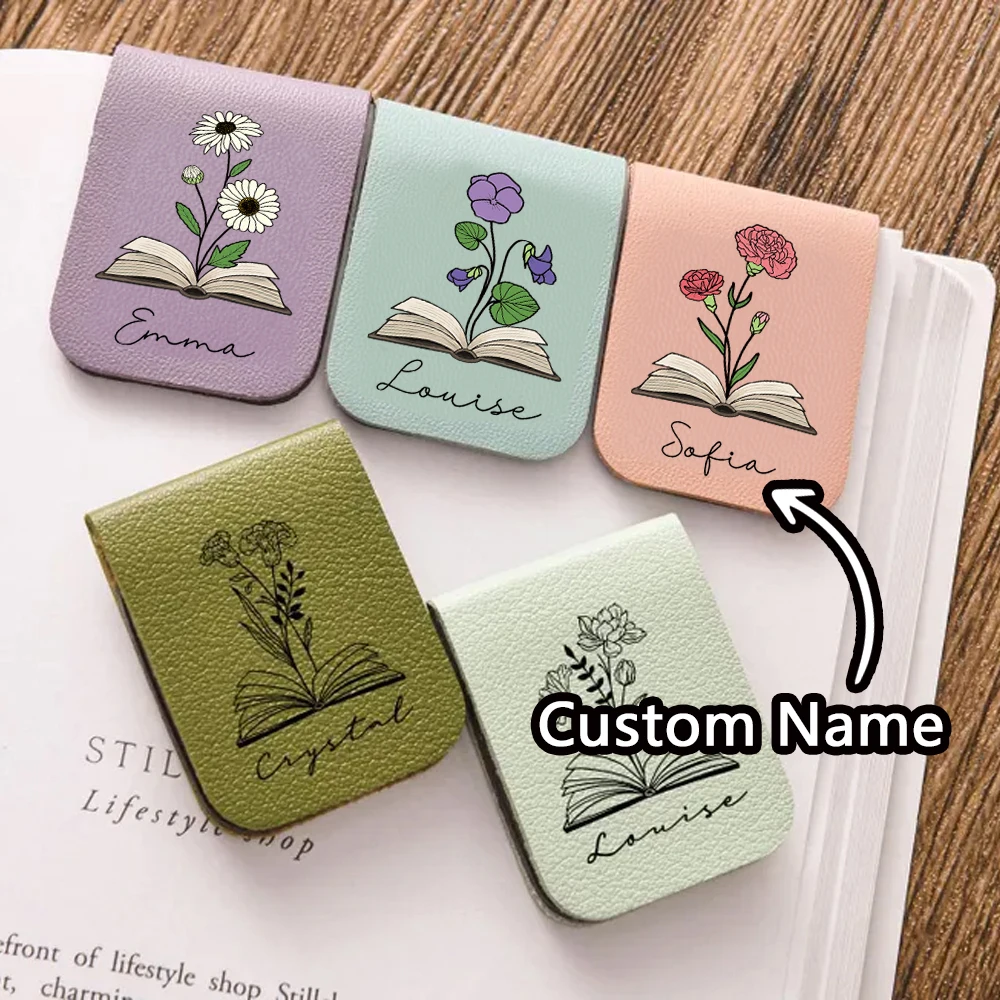 One piece bookmark with various floral patterns, customized leather personal bookmark, personalized magnetic bookmark, book enth
