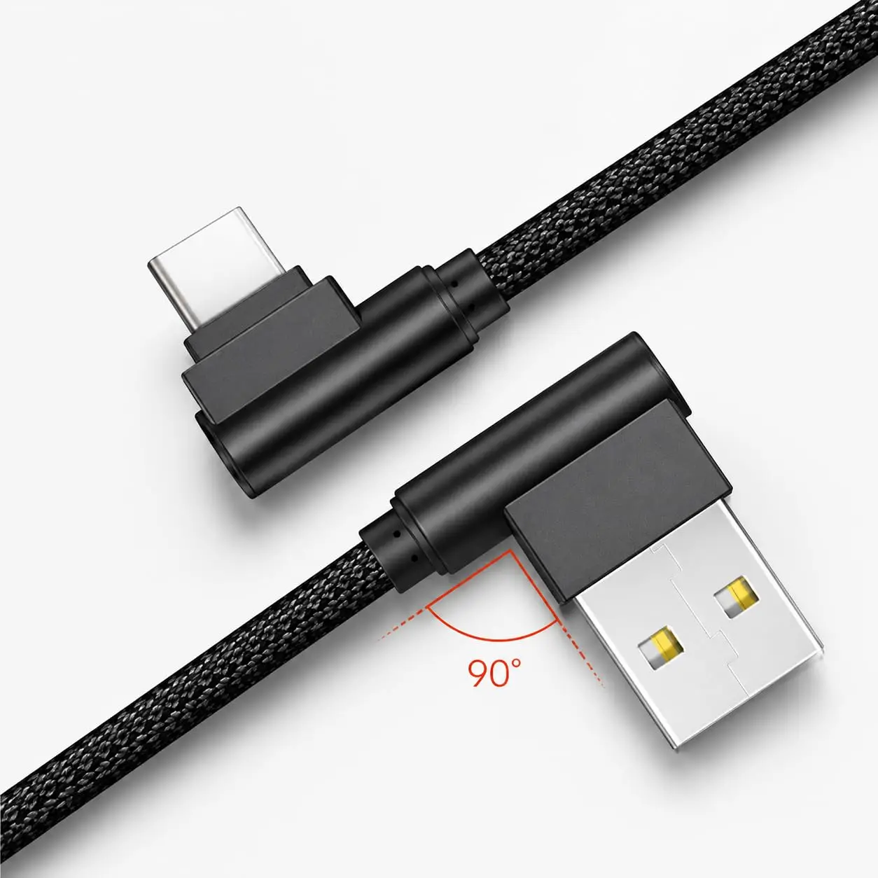 Nylon USB C Data Cable 90 Degree Right Angle Elbow Wire USB 2.0 2A Charging Cable for Type-C Android System Mobile Phone Tablet