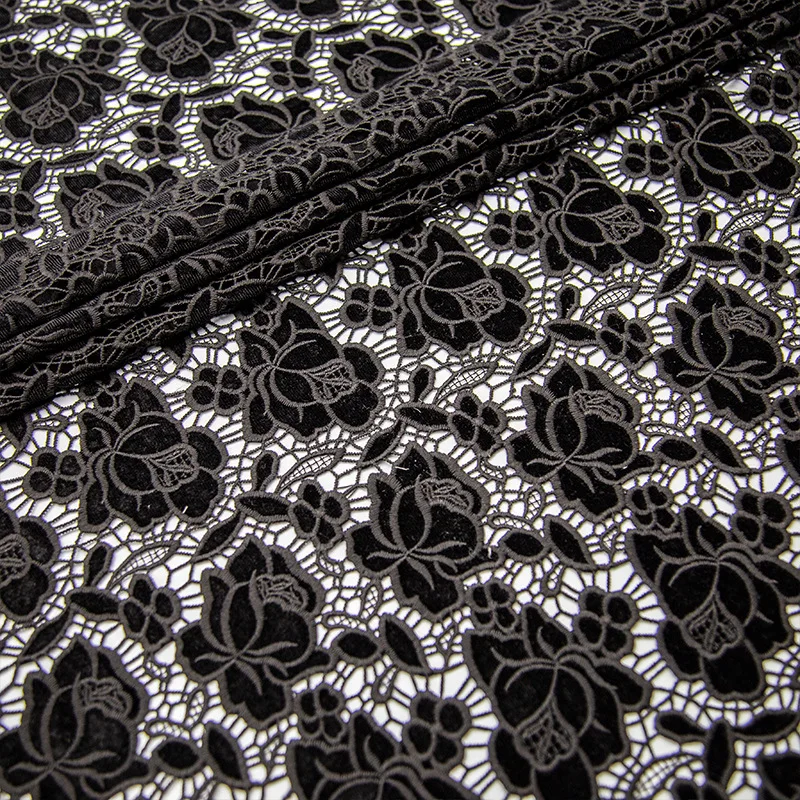 New Craft Rose Flannel Lace Black Laser Embroidered Velvet Milk Silk Lace For Woman Garment Lady Dress Clothing Sewing By 2 YDS