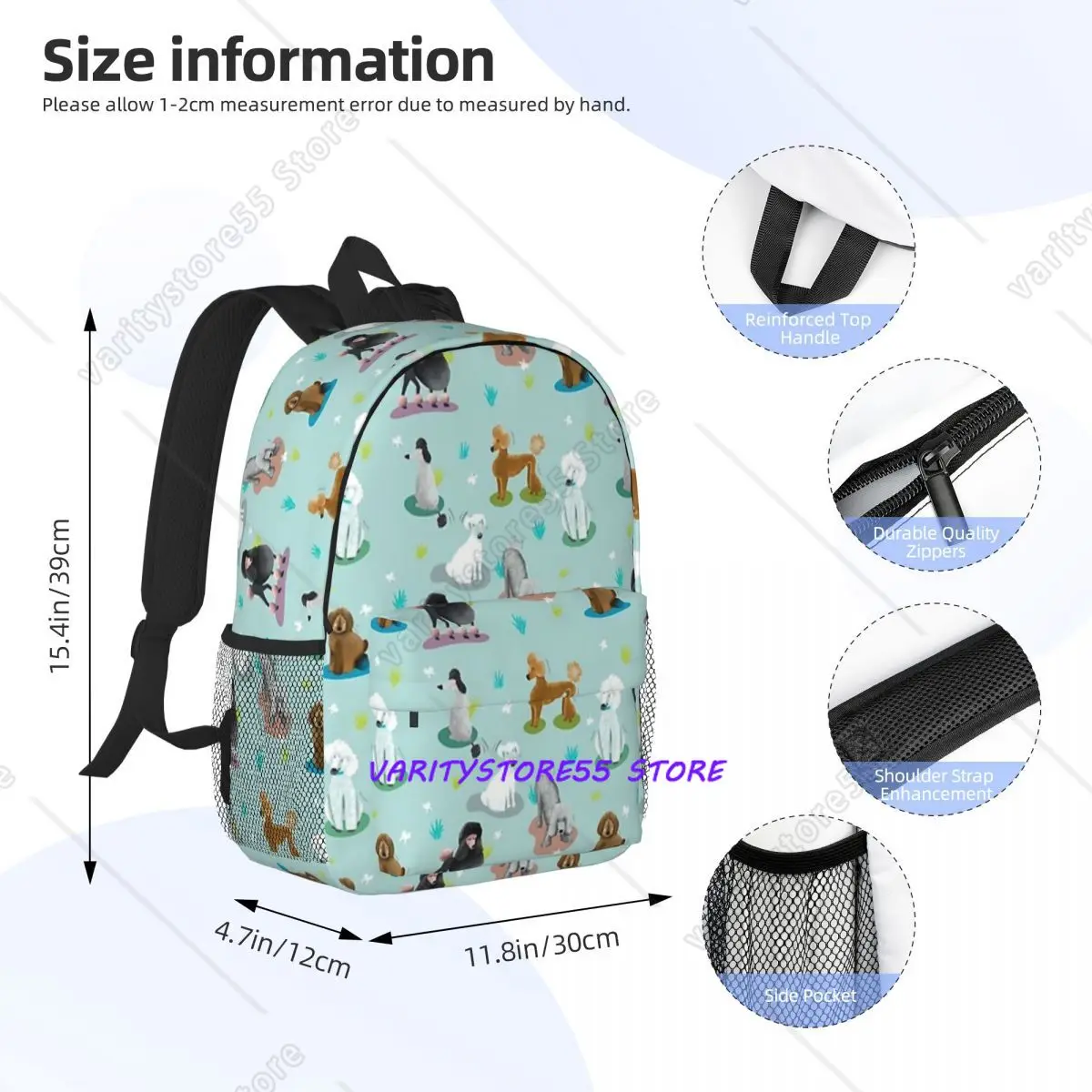 Poodle Animal Dog Lover Backpack Student Boys Girls BookBag Children School Bag Computer Shoulder Bags for Men Women