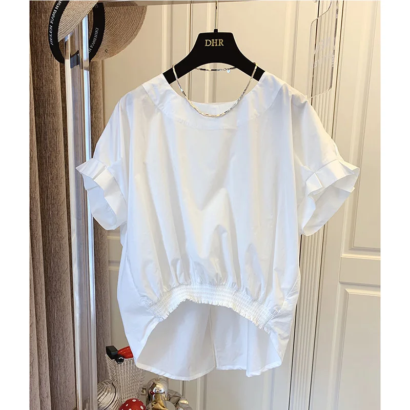 Fashion Solid Color Loose Bandage Bow Shirring Blouse Female Clothing 2023 Summer New Casual Pullovers Korean Asymmetrical Shirt