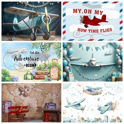 Airplane Photography Adventure Travel Retro World Map Hot Air Balloon Baby Shower Decoration Background Portrait Photo Studio