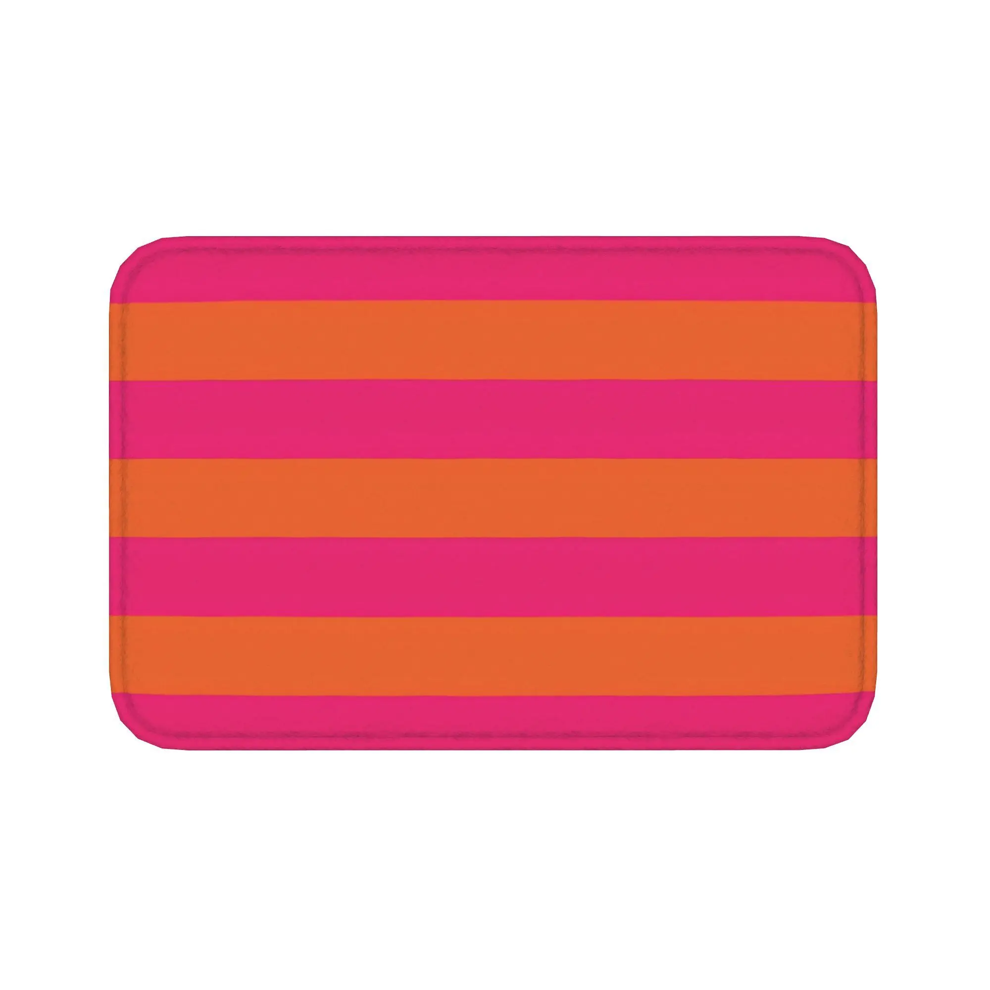 Orange Pop And Hot Neon Pink Horizontal Stripes Motif Flannel Area Rug for Bedroom & Living RoomFloor Mat