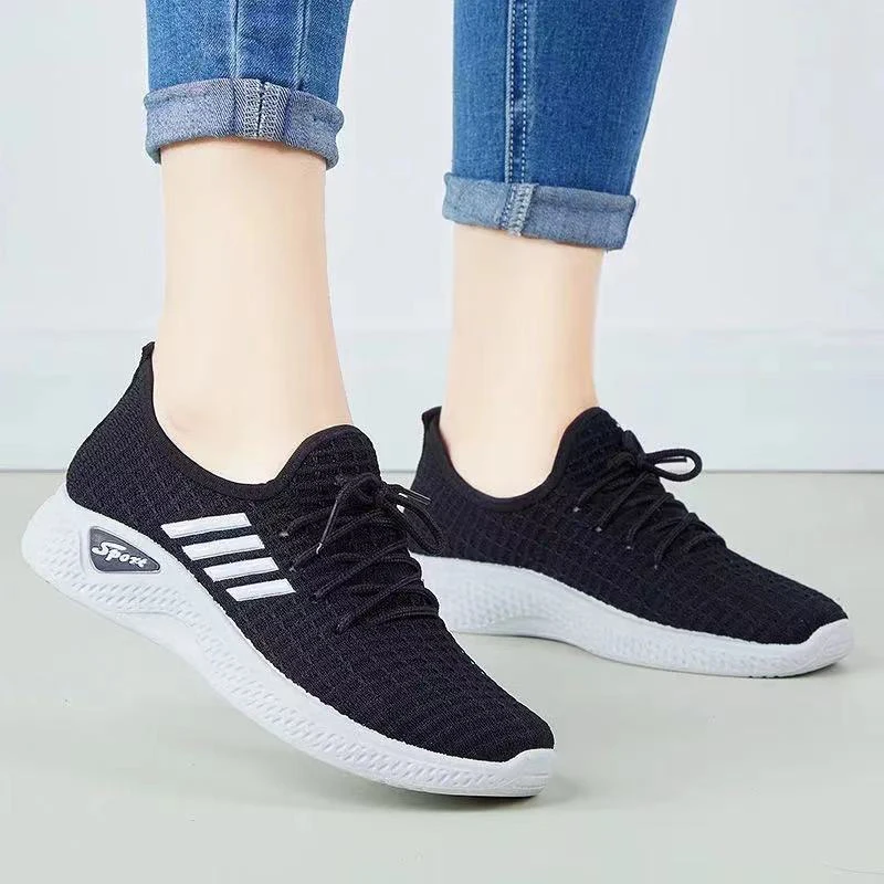 Unisex Summer Light Breathable Sneakers for Man Women Black Air Mesh Safety Shoes Lace-up Basic Casual Walking Shoes