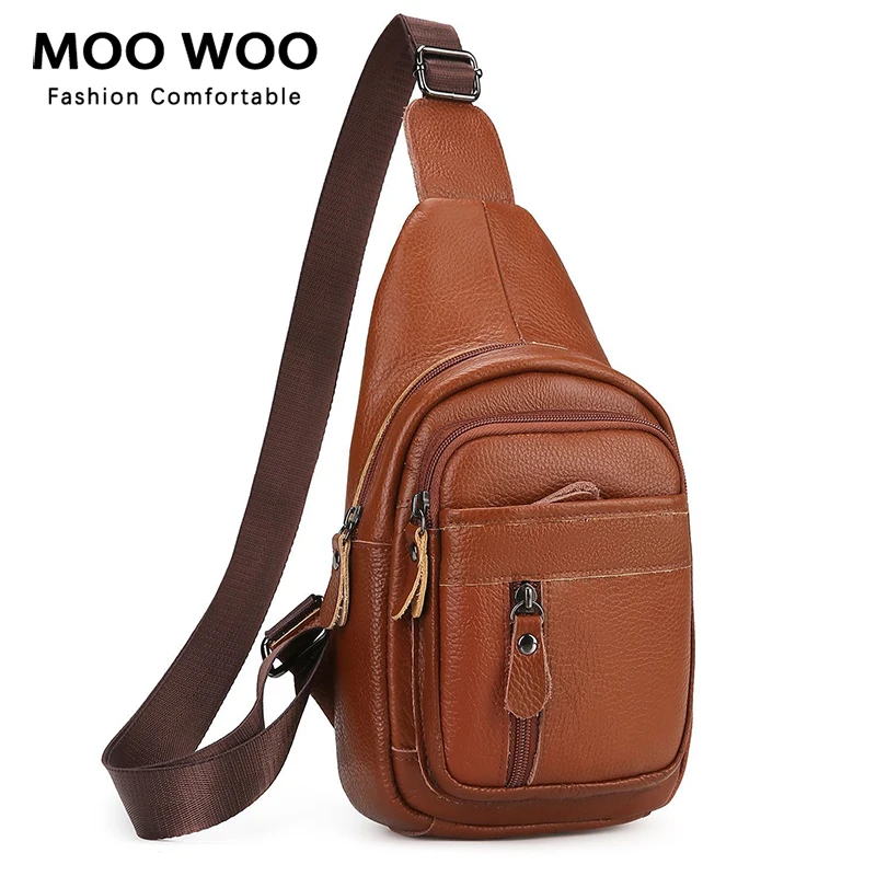 MOOWOO Genuine Leather Backpack For Women  Fashion Multi Purpose Women's Commuter Leisure Versatile Chest Bag Soft Leather Cowh