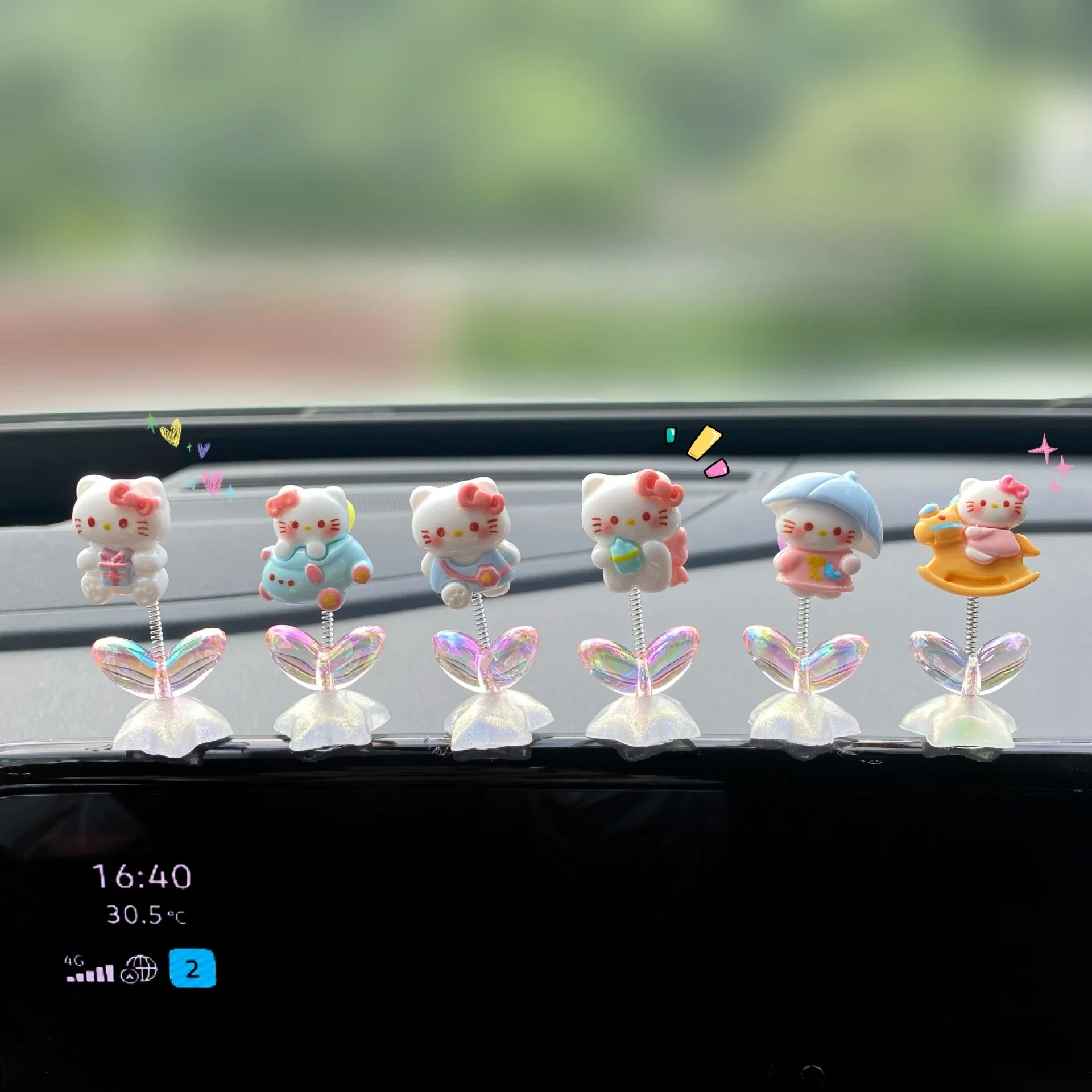 Hello Kitty Vehicle Mounted Accessories Shake Head Ornaments Cute Car Central Control Screen Electric Car Decor Small Patch